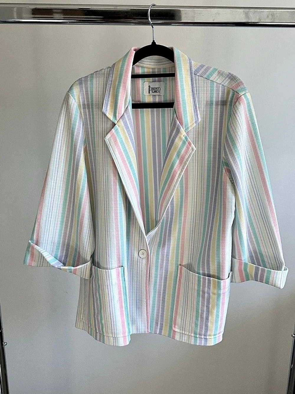 Vintage Cricket Lane Pastel Striped Blazer 80s Rainbow Multicolour Size 16